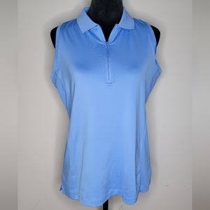 Peter Millar Baby Blue 3/4 Zipper Sleeveless Collared Golf Polo Shirt Top L